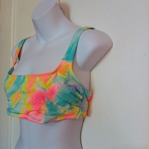 Xhilaration Pink Yellow Crop Bikini Top